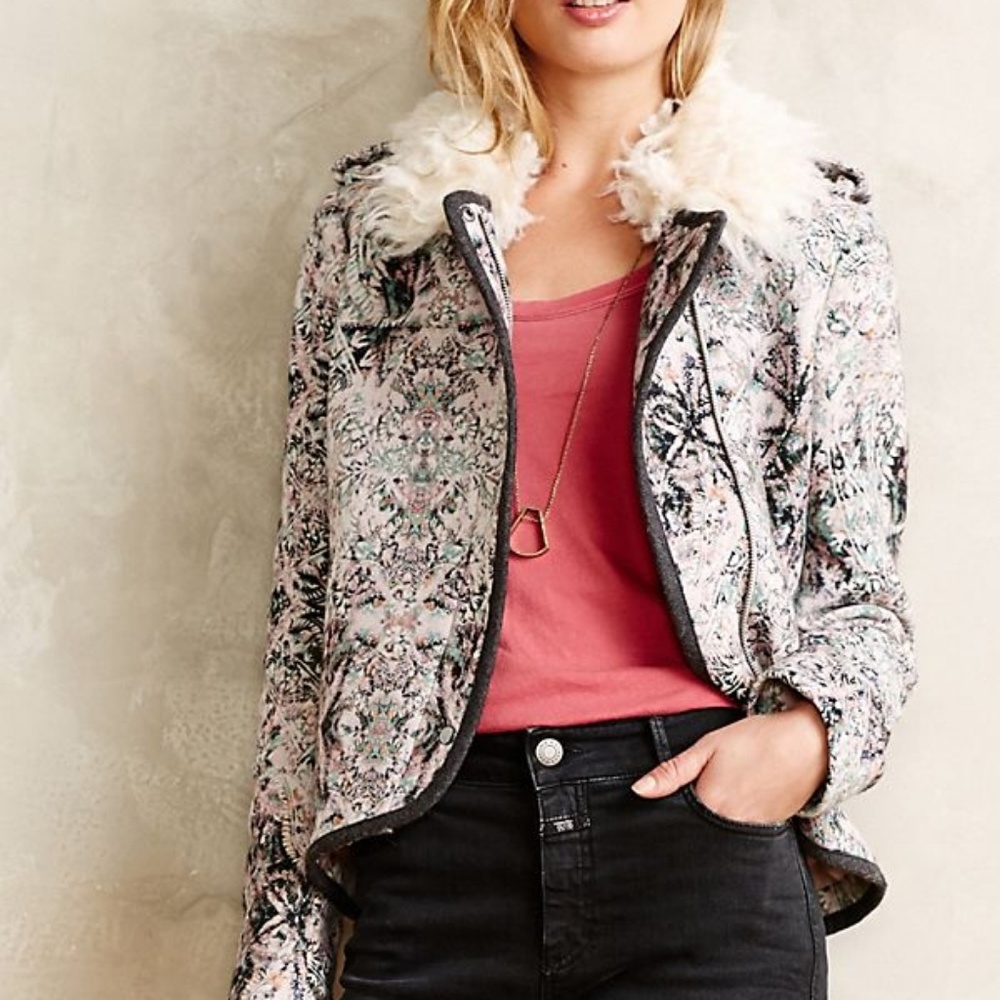 Anthropologie Elevenses Paisley Moto Jacket